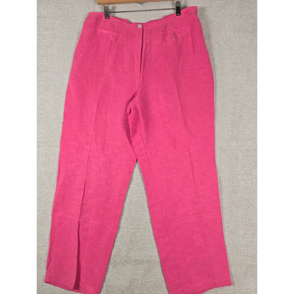 Susan Bristol Womens Pink Silk Linen Textured Wide Leg Trousers‎ Pants Size 16